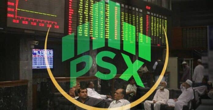 Traders at Pakistan Stock Exchange reacting to market decline on trading floor