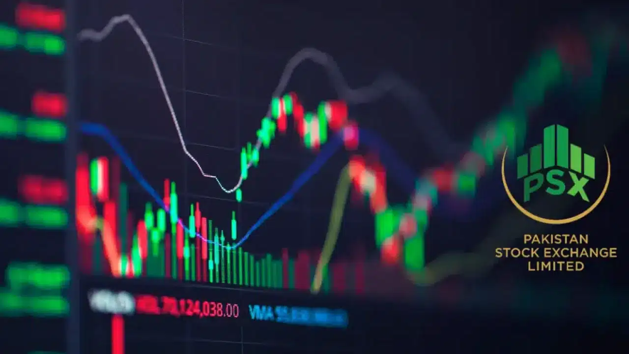 PSX trading activity with monitors showing market data