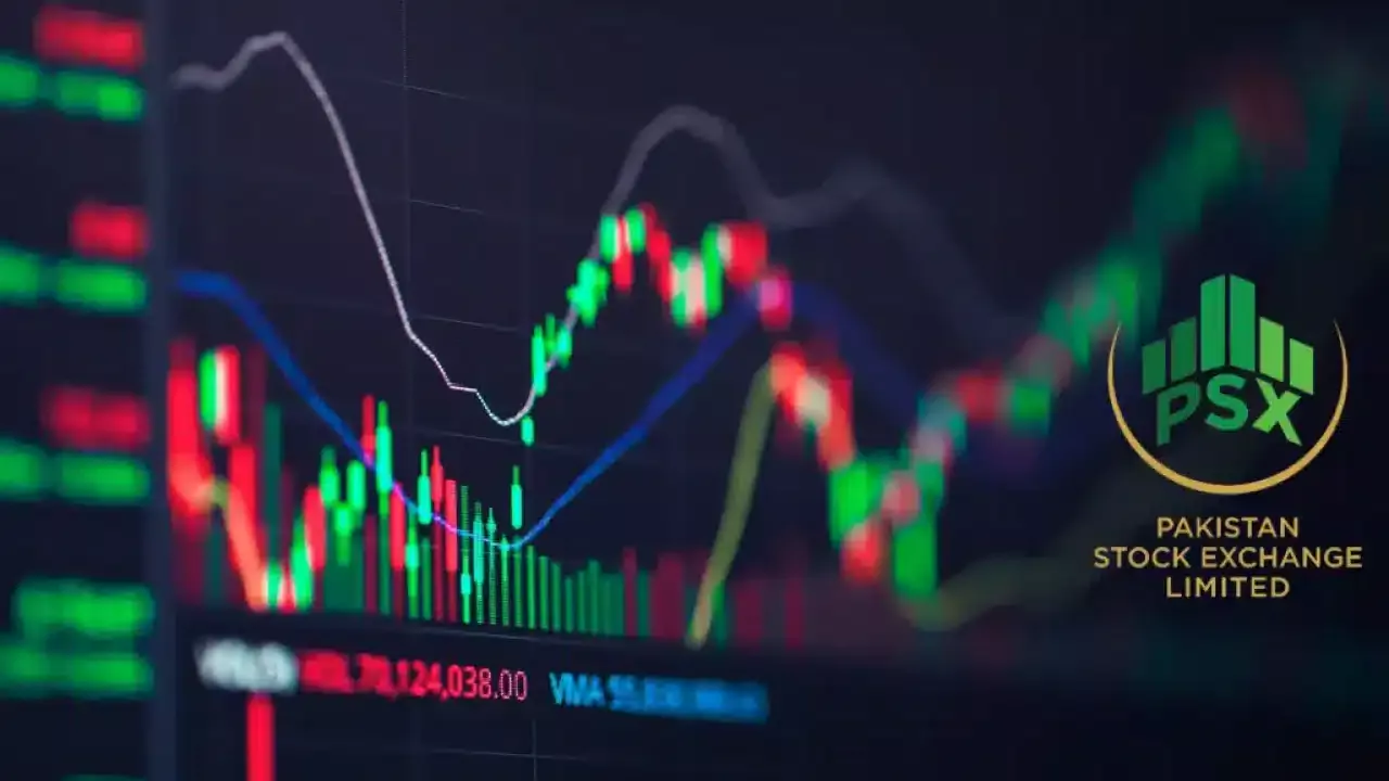 PSX trading activity with monitors showing market data