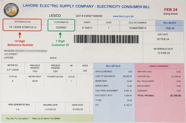 Check customer id and reference number here on the bill