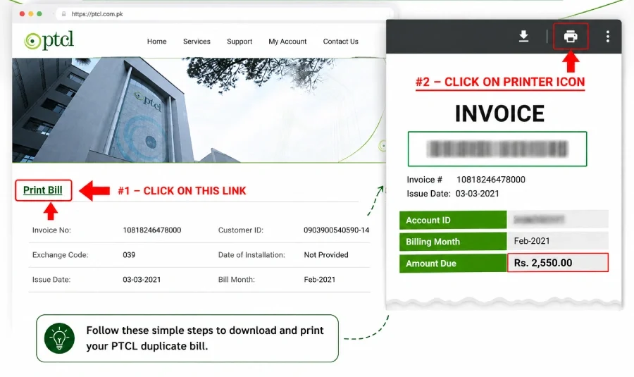 Download or Print Your PTCL Duplicate Bill