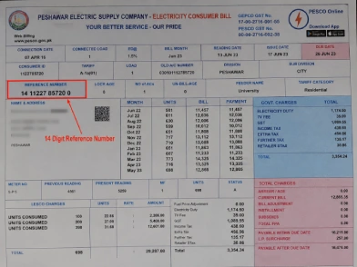 PESCO 14 digit reference number on electricity bill